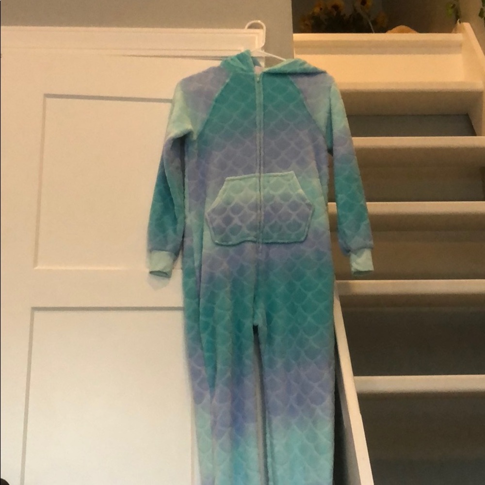 Purple and blue unicorn scale onesie